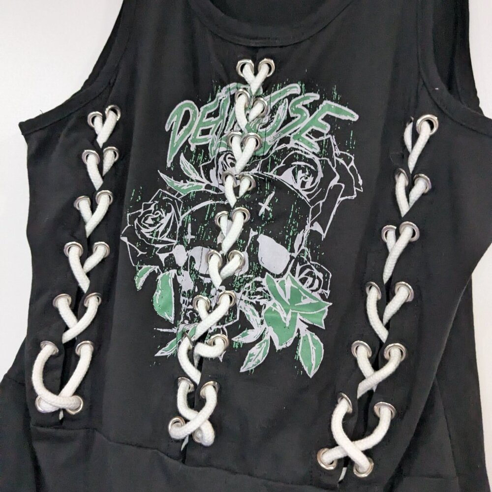 *3/$10* Missguided Graphic Tee Bodysuit with Laces Black White Size 10 - Picture 2 of 5